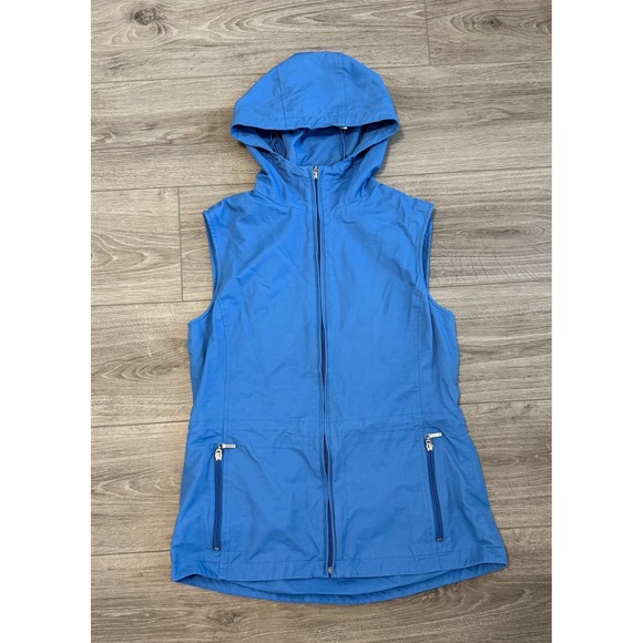 Vintage Talbots Womens Small Blue Cotton Nylon Hooded Sleeveless Jacket Vest - Picture 1 of 7